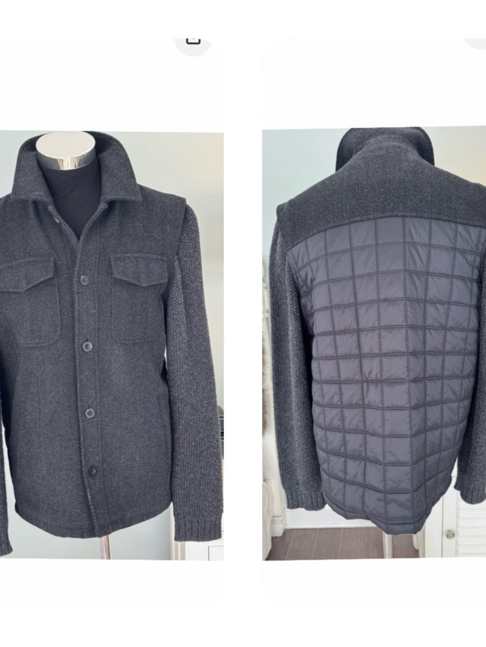 Robert Graham Charcoal Shirt Jacket Quilted Wool Mens SZ M